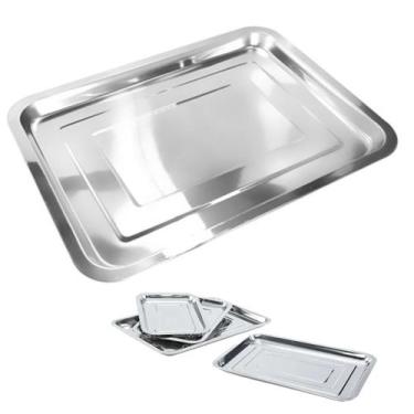 Imagem de 5 Bandejas Inox Retangular Rasa 45 X 35 Multiuso Kit 5 Peças - Kehome