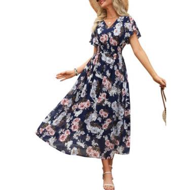 Imagem de Vestido maxi ANRABESS floral de verão com decote em V e chiffon para m