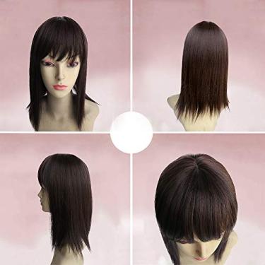 Imagem de BESTLEE Topo de cabelo sintético de 35,56 cm para queda de cabelo com clipe de cabelo com franja de ar (estilo grosso, marrom escuro)