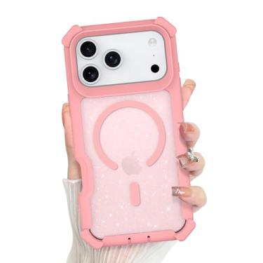 Imagem de Bonoma Capa Pro 2025, traseira brilhante com glitter, suporte magnético para capa à prova de choque MagSafe, proteção de alta qualidade de cristal e canto para meninas e mulheres - Rosa