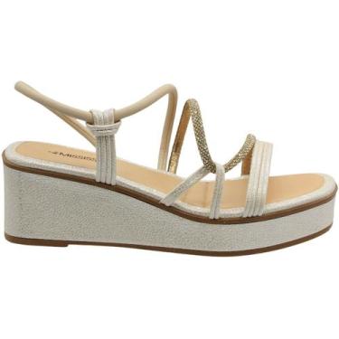 Imagem de Sandália Salto Anabela Mississipi Delicada Strass Feminina, Branco, 35