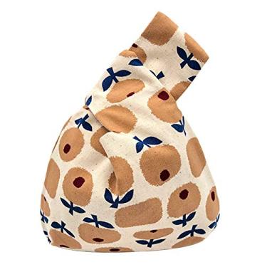 Imagem de BAR AUTOTECH Bolsa de pulso elegante de algodão com estampa japonesa, bolsa de mão, bolsa de lona portátil para mulheres, mulheres, Flor de maçã marrom, Canvas