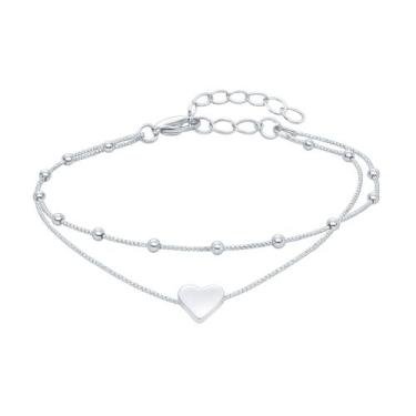 Imagem de Pulseira 2 Fios Coração e Bolinha Folheada a Prata 925 - Papillon Semi