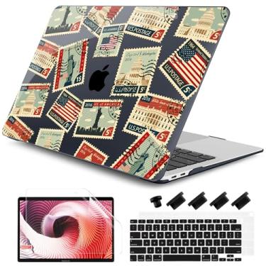 Imagem de DONGKE Capa para MacBook Air de 13 polegadas 2021-2018, compatível com A2337, M1, A2179, A1932, compatível com tela retina e Touch ID, capa de plástico rígido com película de teclado - carimbos