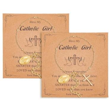 Imagem de DICOSMETIC 2 peças de pulseira de cruz rosário dourado cruz pulseira de corrente ajustável Virgem Maria cruzes pulseiras liga religiosa pulseiras para mulheres senhoras