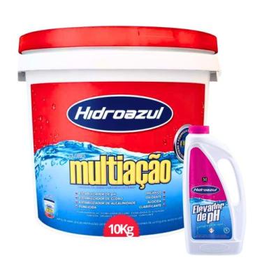 Imagem de kit Cloro multiação 10kg + Elevador de PH Hidroazul 1litro