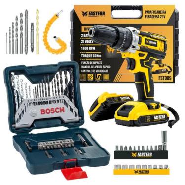 Imagem de Parafusadeira Furadeira De Impacto 21V FST009 2 Baterias Com Kit Broca