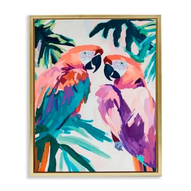 Imagem de Stupell Industries Arte de parede em tela flutuante com moldura dourada Tropical Paradise Araras, design de Sisi e Seb, 78 x 63 cm