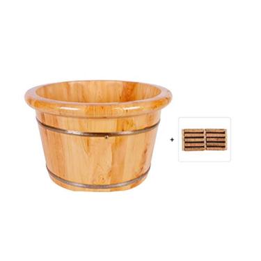 Imagem de FTOQWZXV Balde para banho de pés, acessórios de sauna, balde de água, banheiras de madeira feitas à mão, barril relaxante para os pés, presente (C)