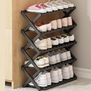 Imagem de Sapateira, Rack De Armazenamento De Sapatos Dobrável Portátil De 3/4/5 Andares, Sem Instalação Organizador De Sapateira Pequena, Torre De Sapateira Vertical De Bambu P, Black, 5 Layers