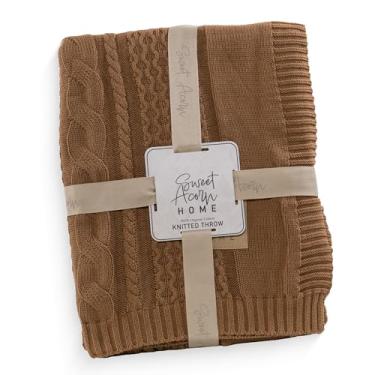 Imagem de Cobertor de malha de algodão – Cobertor de malha macio e aconchegante, leve para todas as estações – Cobertor de algodão para cama, sofá ou sala de estar – Impressão Home Edition marrom nogueira