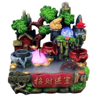 Imagem de XFNVXC Fonte decorativa interna de mesa de resina chinesa artesanato fonte de água ornamental decoração de casa ornamentos de sala de estar fonte de jardim para casa