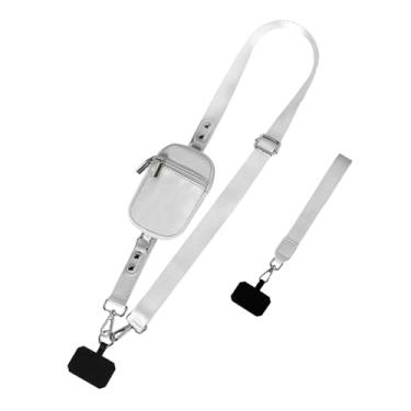 Imagem de predolo Cordão de metal para celular com clipes para a maioria dos smartphones, alça transversal para celular com carteira para viagens ao ar livre, Cinza
