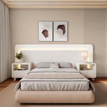 Imagem de Cabeceira Casal Queen com 2 Mesas de Cabeceira Led 3000k e Tomadas 100