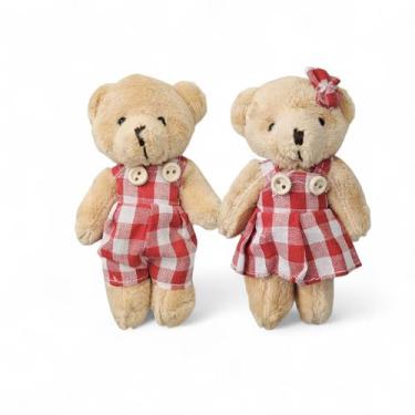 Imagem de Kit 2 Urso De Natal Pelúcia Casal Ursinho Enfeite Natal 12cm - MultiA