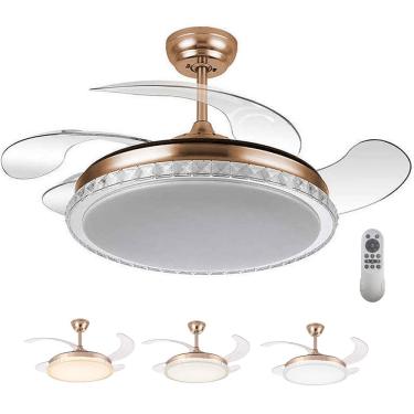 Imagem de Ventilador Lampada de Teto Grande Pa Retratil Luminaria Led 3 em 1 Controle Quarto Casa Recepçao Moderno Silencioso