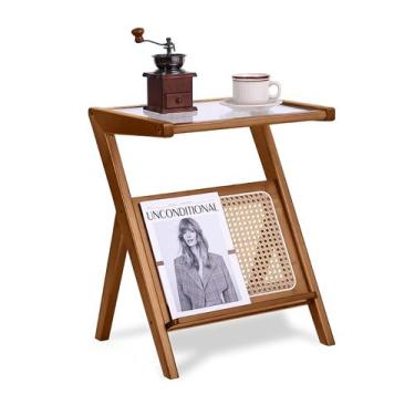 Imagem de Mesa lateral Tiita Rattan com mesa de café de vidro de armazenamento 5