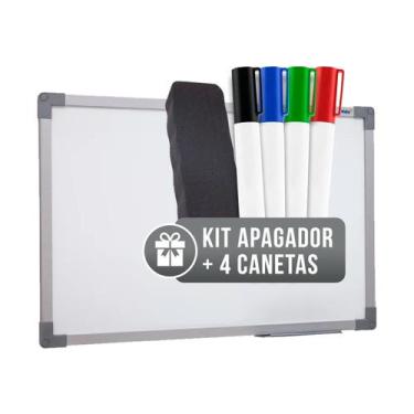 Imagem de Lousa Quadro Branco 90x60cm Moldura MDF Aluminizado com 4 Canetas 1 Ap