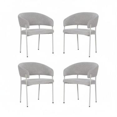 Imagem de Kit 4 Cadeiras para Sala de Jantar Estofadas Bouclé Bari Cinza
