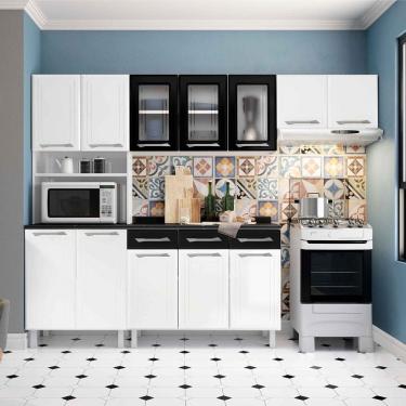 Imagem de Cozinha de Aço Completa com Nicho para Micro-ondas 4 Peças Topázio Branco/Preto