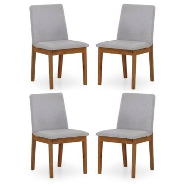 Imagem de Kit 4 Cadeiras para Sala de Jantar Estofada Madeira Maciça Cecília Off White