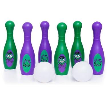Imagem de Jogo de Boliche Infantil Hulk 8 Peças Brinquedo Educativo Super Heróis