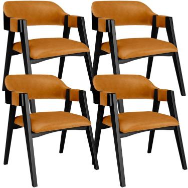 Imagem de Kit 4 Cadeiras Sala de Jantar Estar Living Estofada Suran L02 Preto Couríssimo Whisky - Lyam Decor