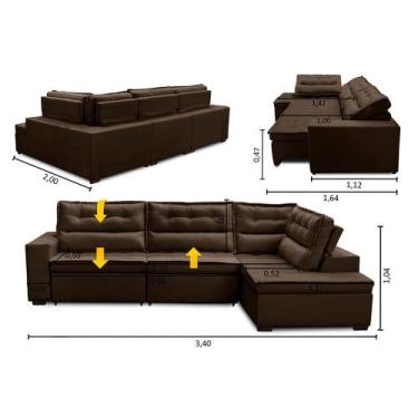 Imagem de Sofá de Canto Retrátil e Reclinável com Molas 3,40x2,00 Viena Suede Mi