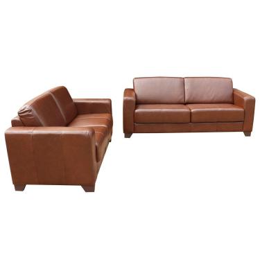 Imagem de Conjunto de Sofá 2 e 3 Lugares Sala de Estar Estocolmo Couro Caramelo - Gran Belo