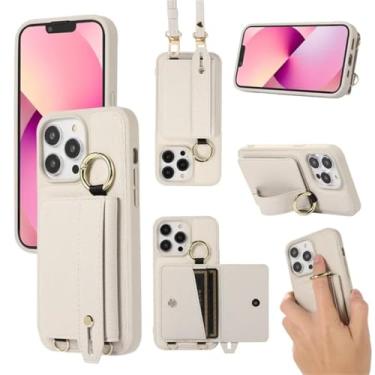 Imagem de Pulseira carteira cartões solt crossbody capa de couro para iphone 15 pro max 14 plus 13 12 11 anel titular cordão saco capa bolsa, branco, para iphone 15