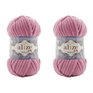 Imagem de Cobertor de bebê Alize Velluto 100% micropoliéster fio de veludo lote de 2 skn 150 jardas 2 x 100 gramas, peso do fio: super volumoso (98 - rosa)