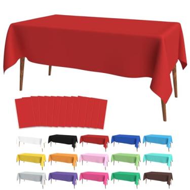 Imagem de Slergut Pacote com 12 toalhas de mesa vermelhas, toalha de mesa de plástico, toalha de mesa descartável, retangular, vermelha, para Natal, aniversário, casamento, jantar, cozinha, festa, decorativa