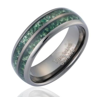 Imagem de 100S JEWELRY Anéis de tungstênio de bronze masculino aliança de casamento verde ágata musgo incrustado borda cúpula acabamento polido tamanho 6-16, Metal, Sem pedra preciosa