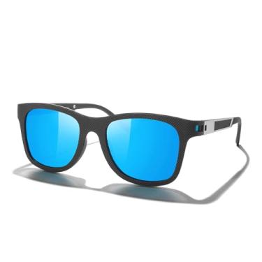 Imagem de Óculos de sol unissex polarizados para homens, leves, armação TR90, óculos de sol quadrados para homens e mulheres, Armação preta/dobradiça azul/lente espelhada azul, Lens Width: 51 Millimeters