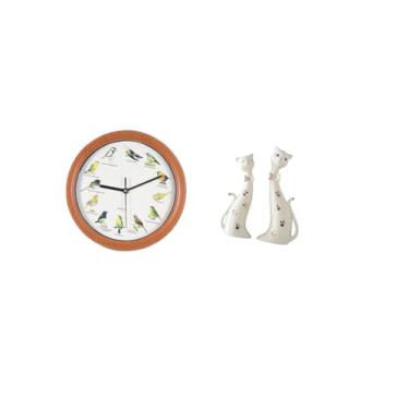 Imagem de Fenteer Relógio de Parede com Escultura de Pássaro E Gato, Estátua de Animal Decorativa, Relógio Pendurado, Adorno para Cozinha, Sala de Jantar, Lareira,
