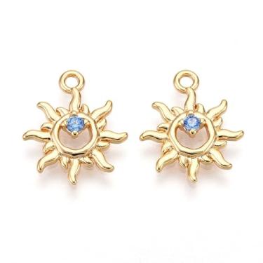 Imagem de 10 berloques de latão micro pavê zircônia cúbica sol cristal strass encantos banhado a ouro 18 K real para fazer joias, pulseiras faça você mesmo, brincos, gargantilhas