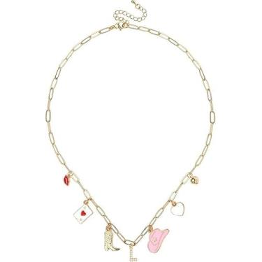 Imagem de Colar com pingente de letra de vaca ocidental dourado para mulheres, colar com pingente de vaca botas de vaca chapéu moderno clipe de papel corrente colar joia presente (J)