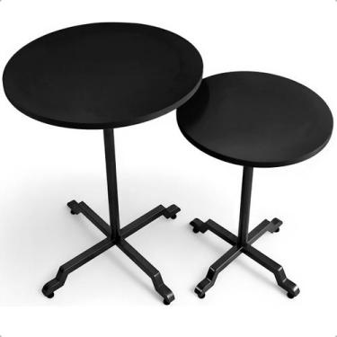 Imagem de Kit Conjunto 2 Mesas De Canto Lateral Alta E Baixa Em Aço Design Moder