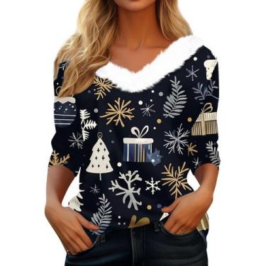 Imagem de Suéter de Natal COTECRAM feminino de lã, manga 3/4, tamanho grande