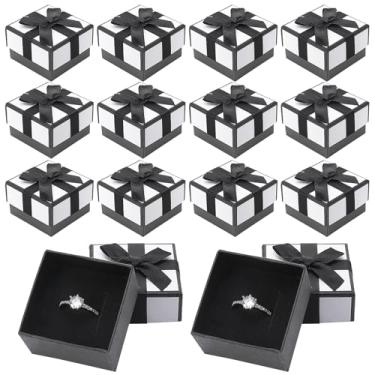 Imagem de 12 pacotes de joias anel caixa de presente pequenas caixas de presente e sacos de presente, 5 x 5 x 3 cm, caixa de presente kraft branca, anel de brinco, caixas de presente com tampas para aniversário