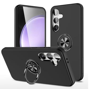 Imagem de Yarxiawin Capa de telefone para Samsung S25 FE 5g com suporte de anel magnético girado em 360°, capa preta resistente para Samsung Galaxy S25 FE capa à prova de choque armadura robusta (preto)