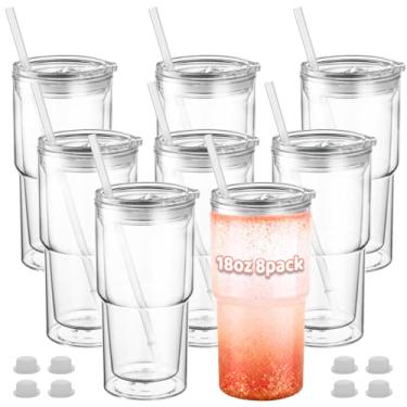 Imagem de Zonegrace Copos de globo de neve de 680 g, copo de globo de neve de acrílico de parede dupla com orifício pré-perfurado, tampas, canudos e plugue, copos de globo de neve de acrílico transparente