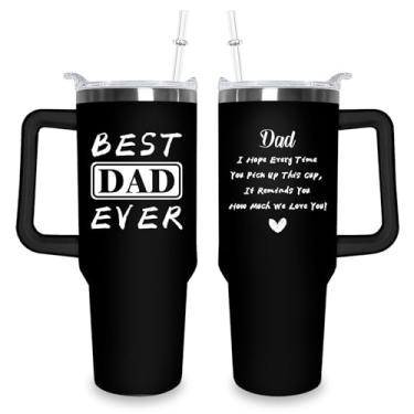 Imagem de Sunmdecor Copo Best Dad Ever 1,134 g com tampa e canudo - Copos de aço inoxidável com isolamento de parede dupla para bebidas quentes ou frias, perfeito para viagens, Dia dos Pais e presentes de Natal