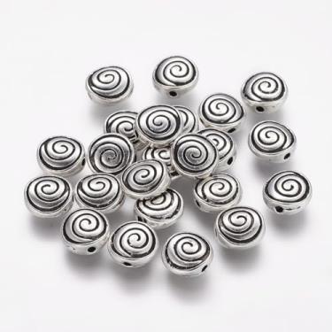 Imagem de 50 peças de contas redondas planas de liga de estilo tibetano, contas soltas em forma de disco de moeda de prata antiga, berloque de fabricação de joias em massa para colar, pulseira, brinco e