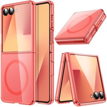 Imagem de JETech Capa Magnética para Samsung Galaxy Z Flip 7 2025 Compatível com MagSafe, Case Capinha Protetora Transparente de PC Rígido que Não Amarelece e Antirriscos (Coralvermelho)