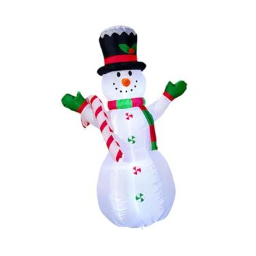 Imagem de oshhni Boneco de Neve Inflável de 1,20 m para Decoração Externa com Bengala Doce, Engraçado, Impermeável e Iluminado, Ideal para Jardim e Quintal