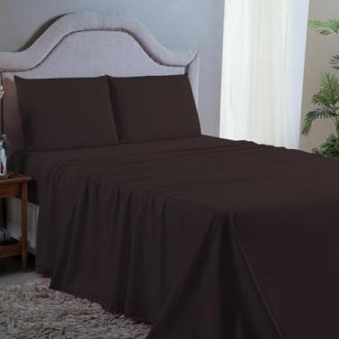 Imagem de Jogo de Cama Casal QUEEN 400 Fios Box Super Macio Acetinado 04 Peças Hotel Pousada (MARROM)