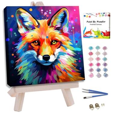 Imagem de JUJUHOOD Kit de pintura colorida por números emoldurado de raposa para adultos iniciantes e crianças de 8 a 12 anos, pintura animal por número sem cavalete, tinta acílica por números para decoração de