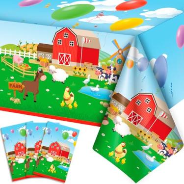 Imagem de 3 toalhas de mesa de animais de fazenda, 106 x 188 cm, toalha de mesa de animais de fazenda, perfeita para decorações de festa de aniversário de celeiro