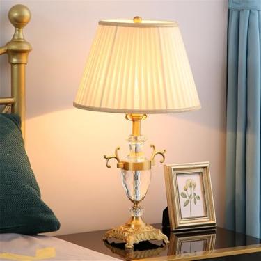 Imagem de Luminária de mesa contemporânea de cristal LED, estilo europeu, com design artístico em tecido, ideal para sala de estar, escritório, casa de campo, hotel, quarto ou mesa de cabeceira (Estil